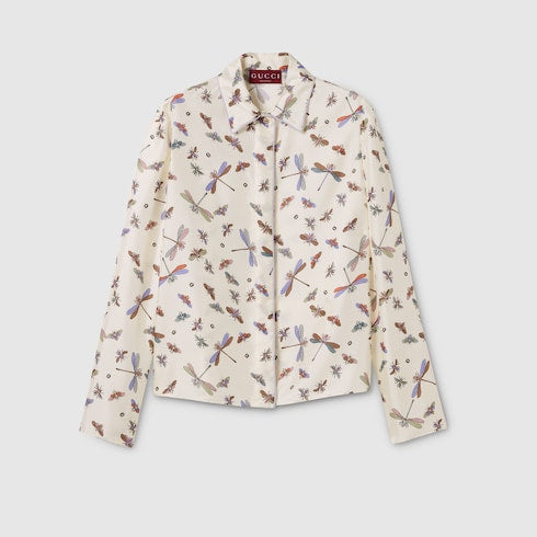 Printed silk twill shirt - white