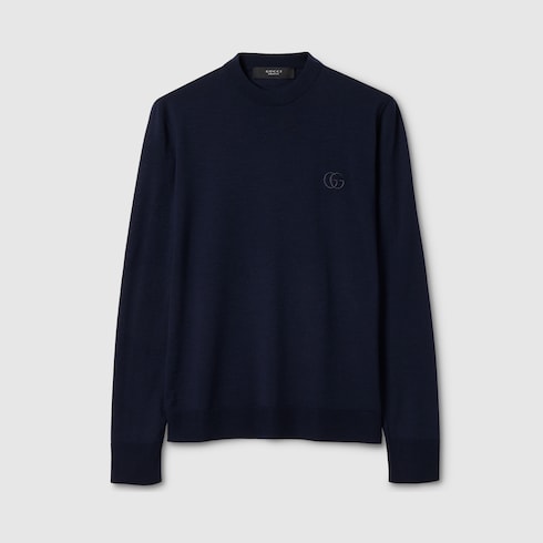 Knit wool sweater with embroidery - dark blue