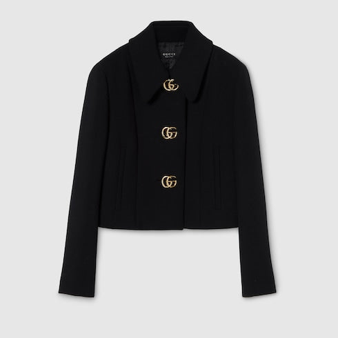 Crêpe wool jacket with Double G button - black