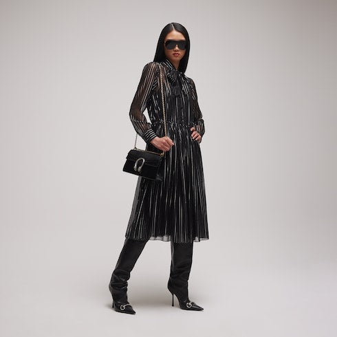 Pinstripe silk organza chemisier dress - black and silver