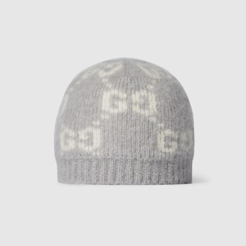 GG alpaca blend hat - light grey and white