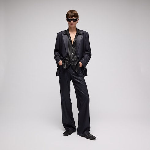 Shiny technical satin shirt - black