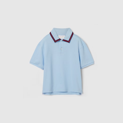 Baby cotton polo shirt with Web - light blue