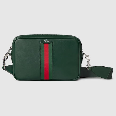 Web Trademark small crossbody bag - dark green leather