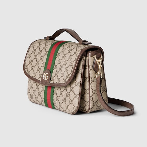 Ophidia medium top handle bag - beige and brown GG fabric