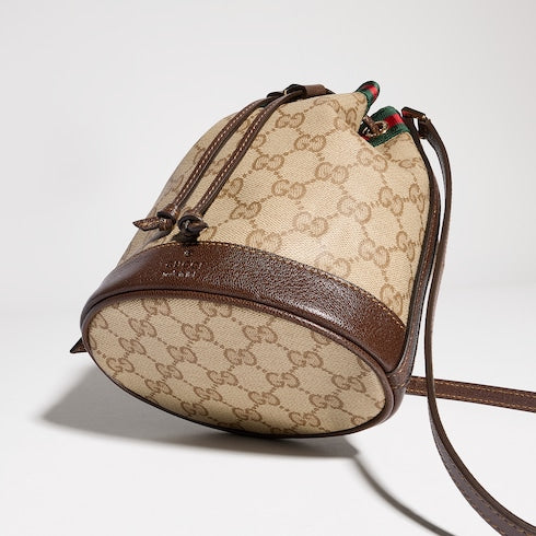 Mini bucket bag with Web - sand and brown GG canvas