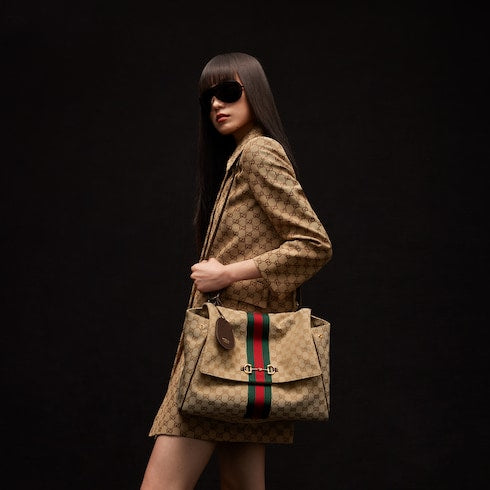Paparazzo large top handle bag - sand and brown GG canvas