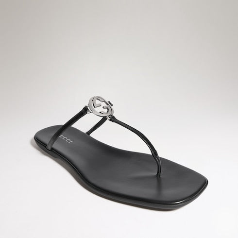 Men's thong sandal - black leather