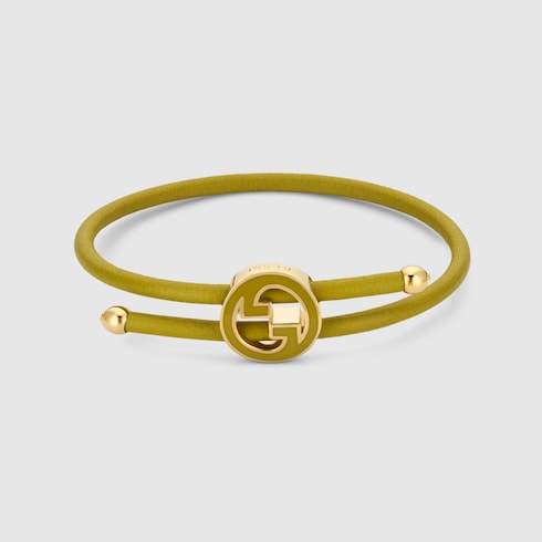 Bracelet with enamel Round Interlocking G - mustard yellow leather