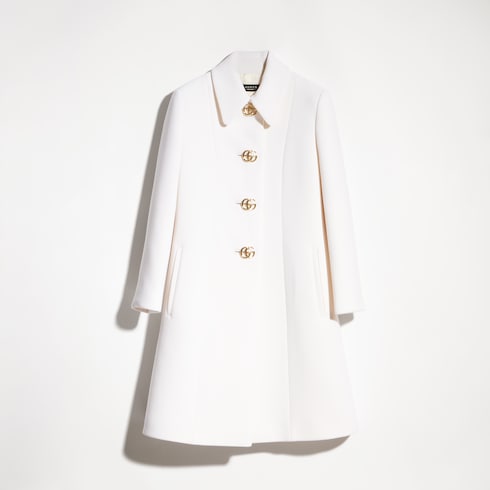 Wool natté coat with Double G button - white