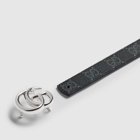 Reversible GG Marmont thin belt - black GG Supreme and black leather
