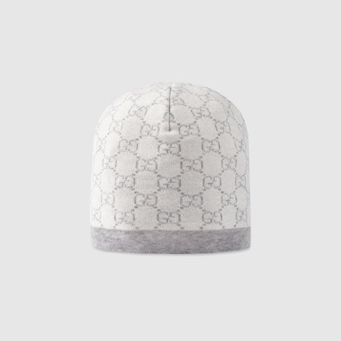 Baby GG pattern wool hat - White And Grey GG Wool