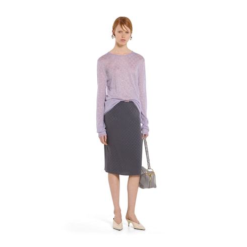 Fine silk T-shirt with GG crystals - lilac