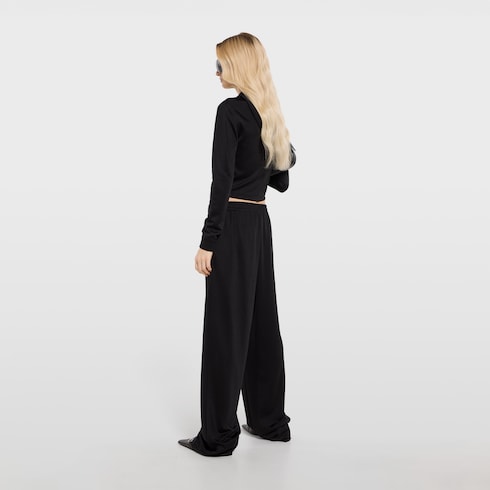 Jersey leisure pants with embroidery - black