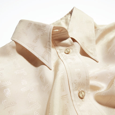 Gucci crest silk habotai jacquard shirt - light beige
