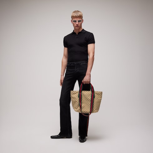 GG small tote bag - sand and brown GG canvas