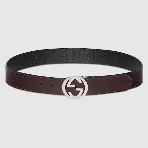 Black Gucci Signature / Brown Leather Reversible Belt - Black Gucci Signature / Brown Leather