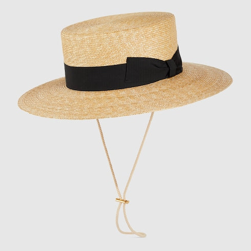 Straw hat with grosgrain detail - beige