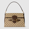 Horsebit Duomo medium top handle bag - sand and brown GG canvas