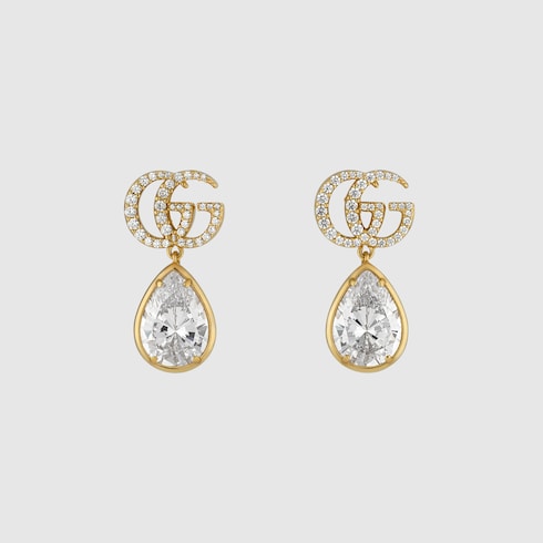 GG Marmont crystal drop earrings - gold-toned brass