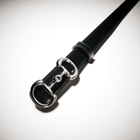 Thin belt with Horsebit buckle - black leather