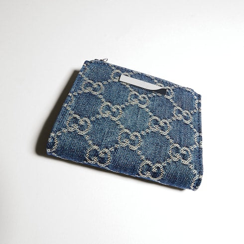 Small wallet with Gucci plaque - dark blue GG denim