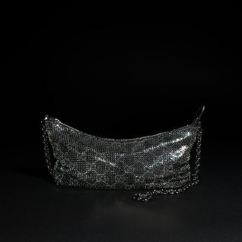 Metallic evening bag with charm - black and silver GG mesh