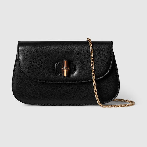 Bamboo clutch - black leather