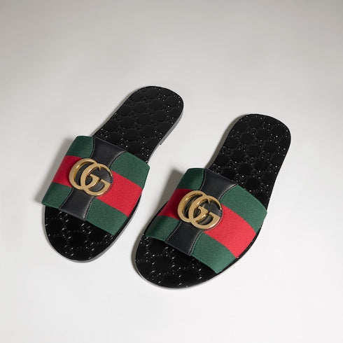Men's Riviera slide sandal - green and red elastic band
