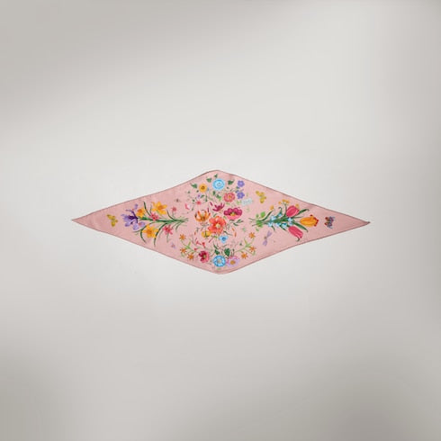 Printed silk twill diamond scarf - multicolor