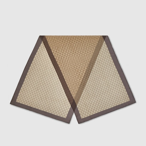 Printed silk chiffon stole - brown and light brown