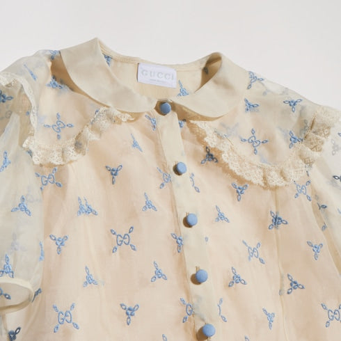Children's embroidered silk dress - off white