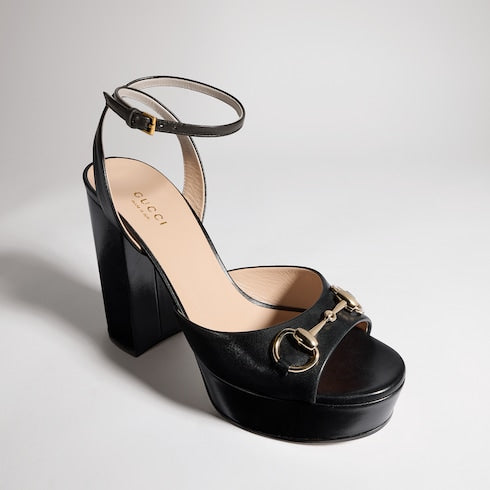 Women's Horsebit platform sandal - black leather