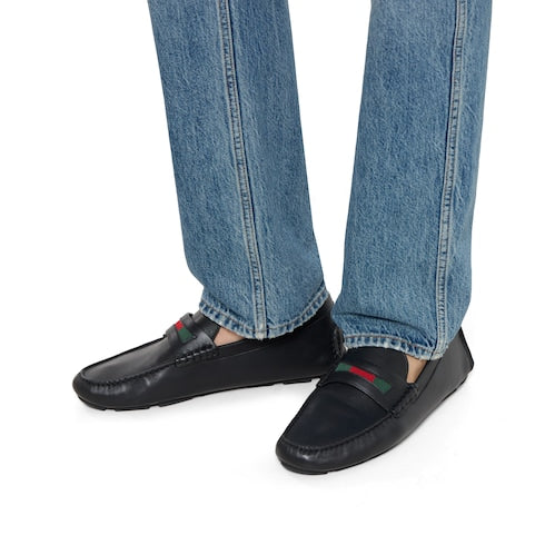 Men's driver with Web detail - black leather