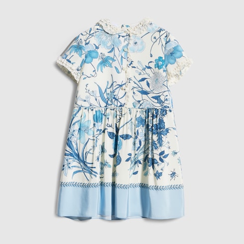 Children's printed crêpe de chine dress - white and light blue
