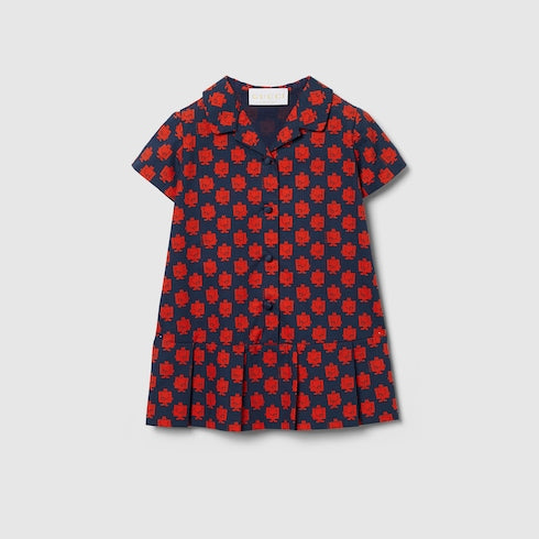 Baby printed cotton dress - blue and red