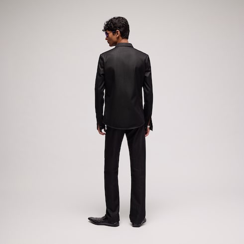 Cotton silk shirt with embroidery - black