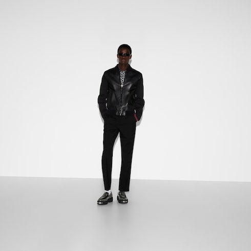 Nappa leather and knit bomber jacket - black