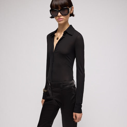 Lightweight viscose crêpe jersey shirt - black