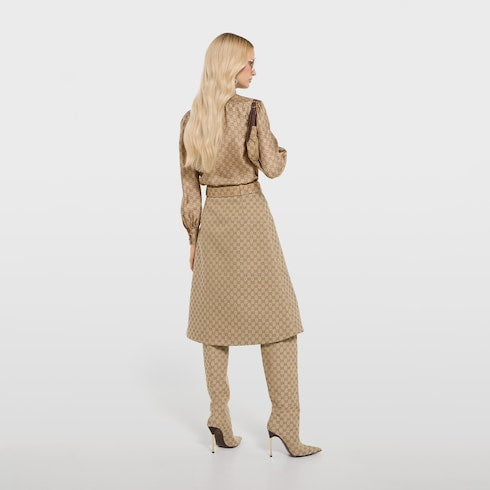 GG cotton canvas fabric skirt - sand