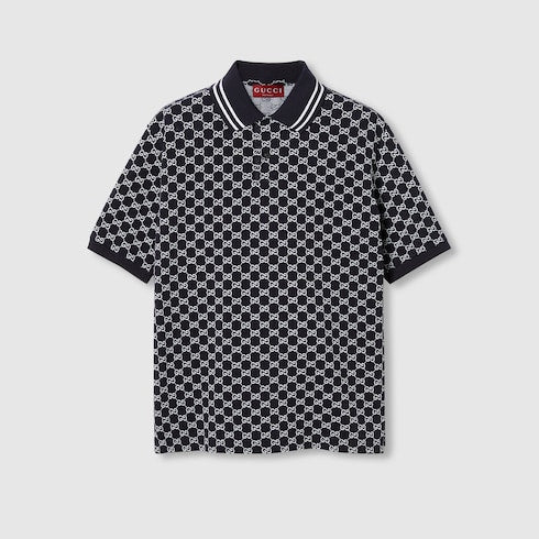 GG cotton piquet jacquard polo shirt - navy and white