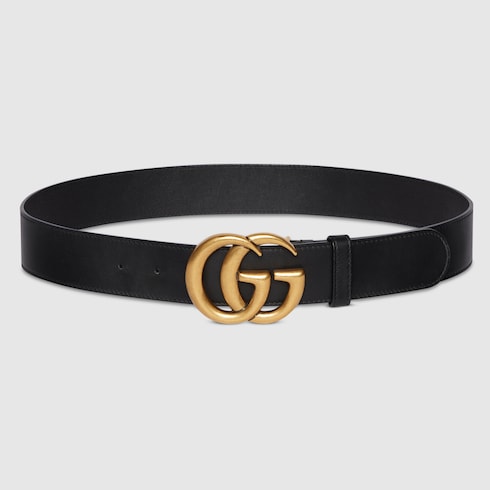Wide Black Leather Women's Belt With Double G Buckle