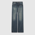 Cotton denim pants with Horsebit detail - blue