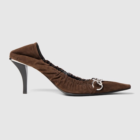 Women's Vittoria pump with elastic - dark brown suede