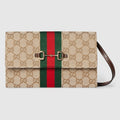 Gucci Horsebit Web wallet with strap - sand and brown GG canvas