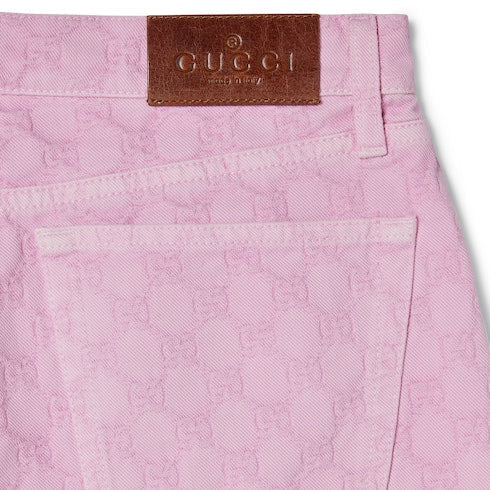 GG cotton denim jacquard pants - light pink
