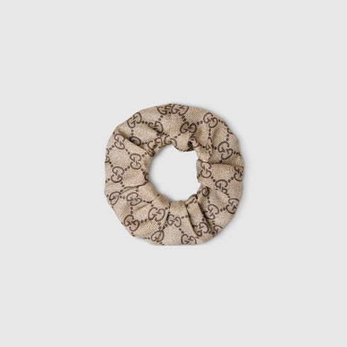 GG silk scrunchie - beige and dark brown