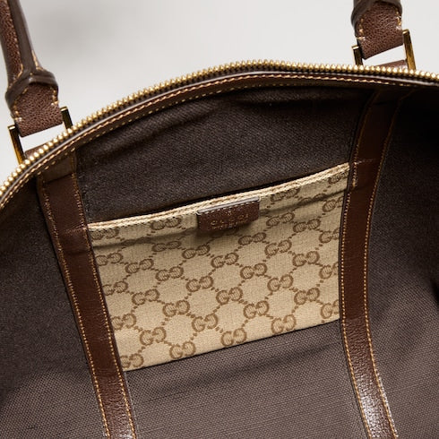 Medium GG duffle bag with Web - sand and brown GG canvas