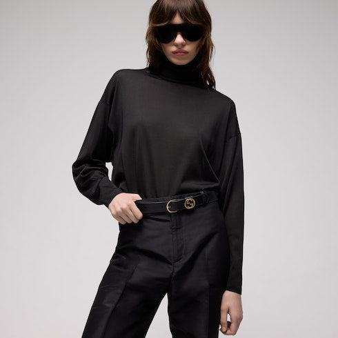 Belt with round buckle - black leather