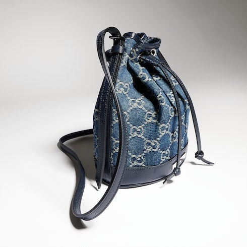 Mini bucket bag with Gucci plaque - dark blue GG denim